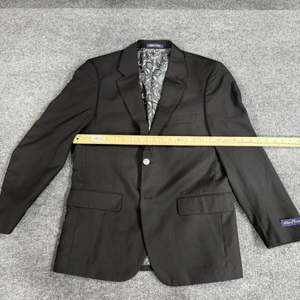 Alan Flusser Mens Black Solid Suit Jacket Single Breasted Two Button Notch
